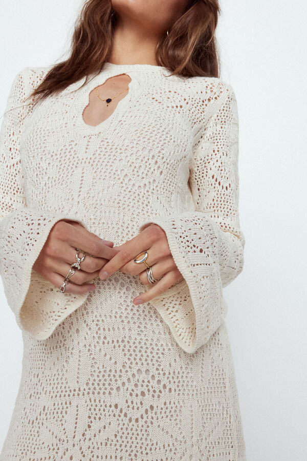 Slowlove Vestido largo punto calado Marfil