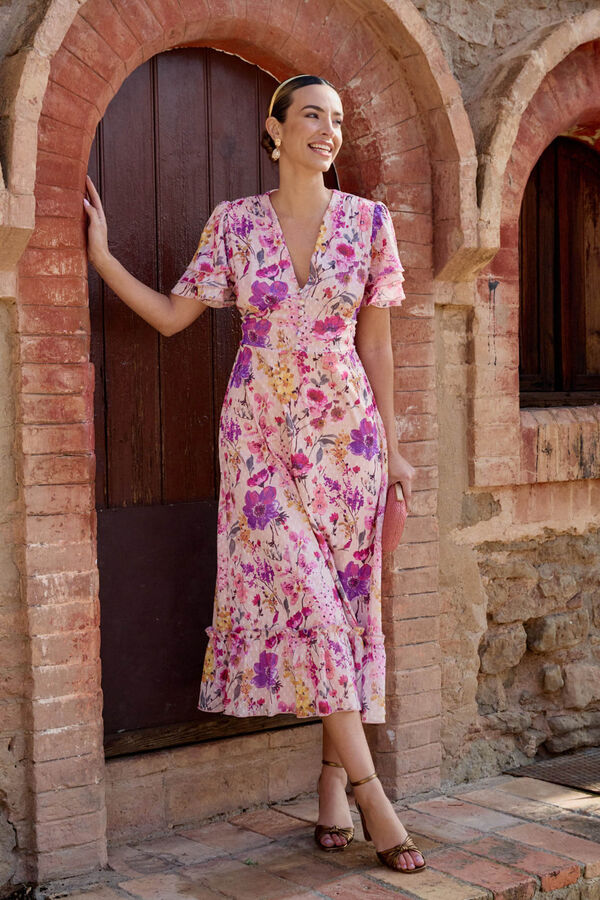 Pol&iacute;n Et Moi Vestido comprido com flores Subiu