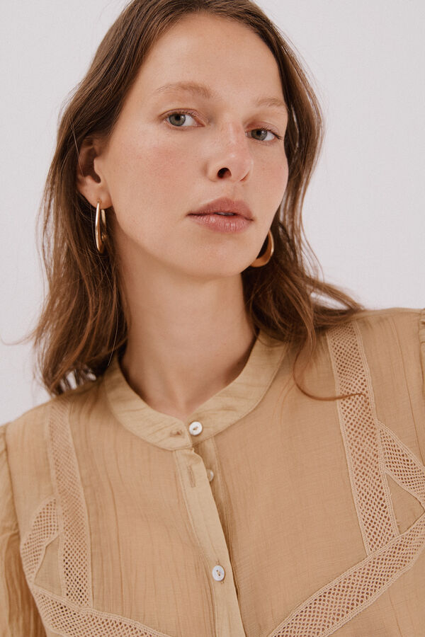 Cortefiel Blusa encaje cuello mao Blanco