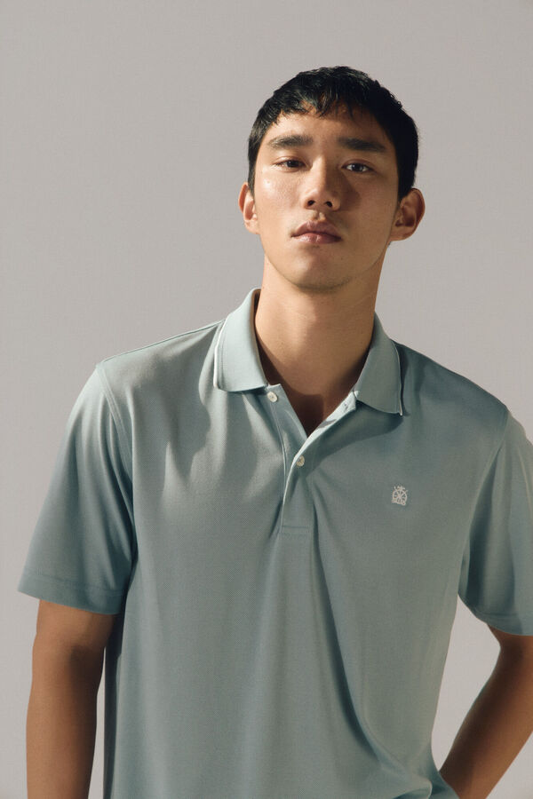 Cortefiel Camisa p&oacute;lo com gola jacquard Coolmax&reg; Azul