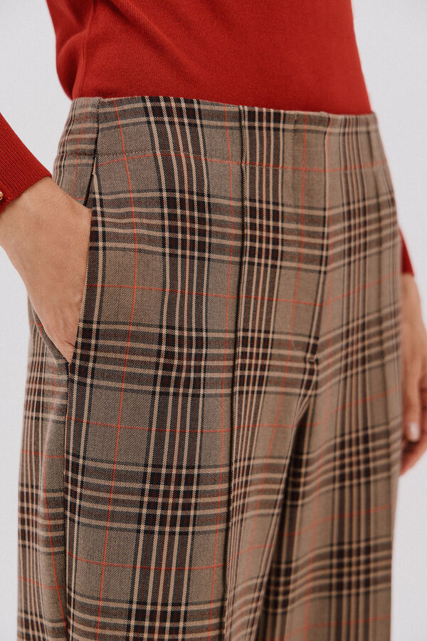 Cortefiel Cal&ccedil;a xadrez feminina Castanho