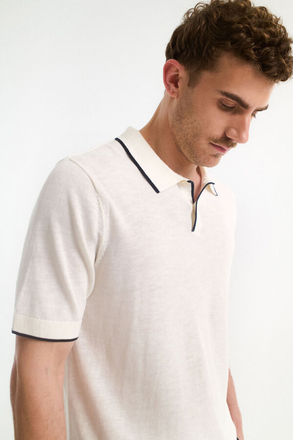 Selected Camisa polo de linho de manga manga curta Branco