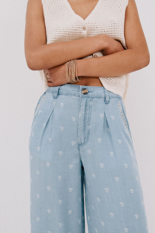 Cortefiel Pantalones pinzas tencel Azul