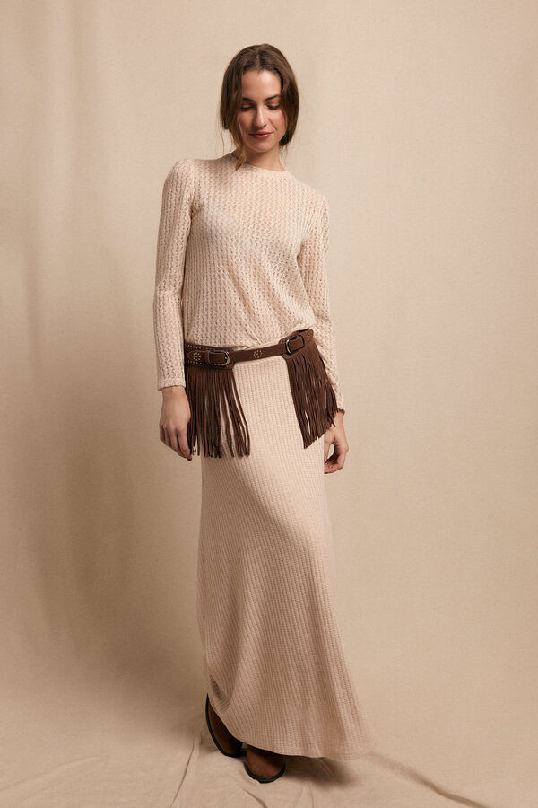 Slowlove Top manga larga estructura r&uacute;stica Marfil