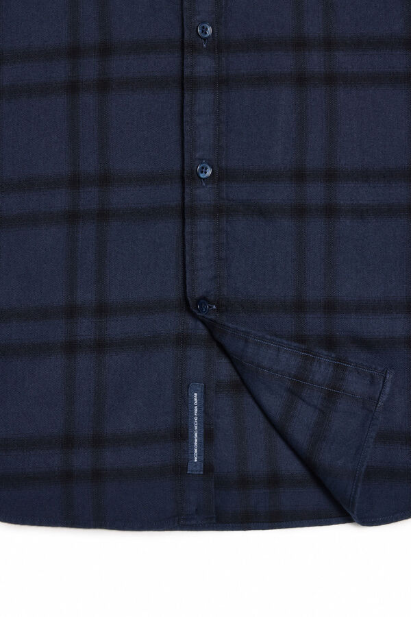 OOTO Camisa xadrez manga comprida lavada Azul