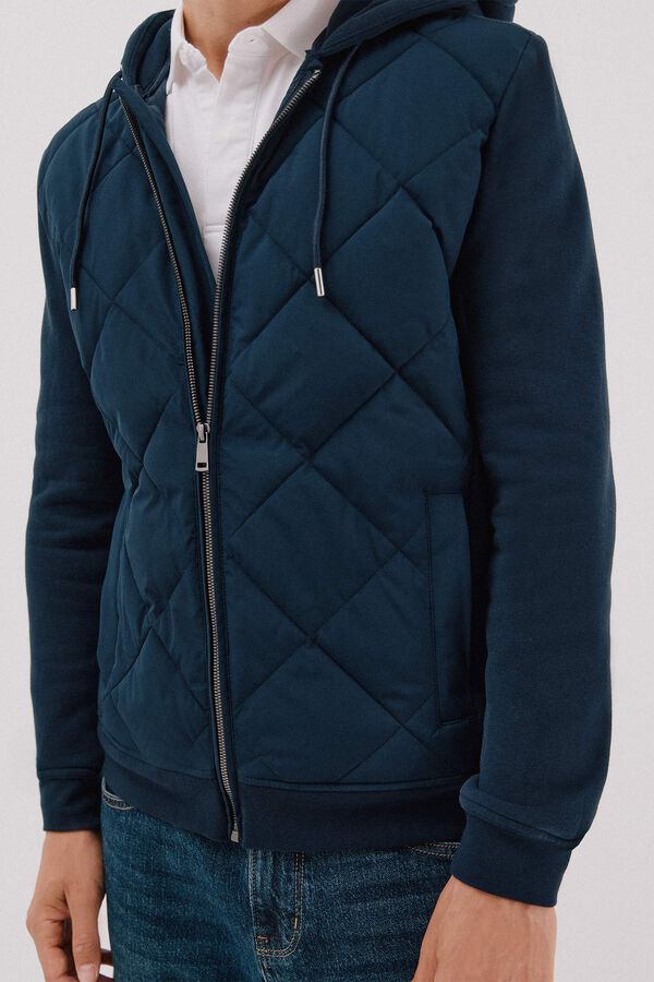 Cortefiel C&aacute;rdigan capucha tejido combinado Azul marino