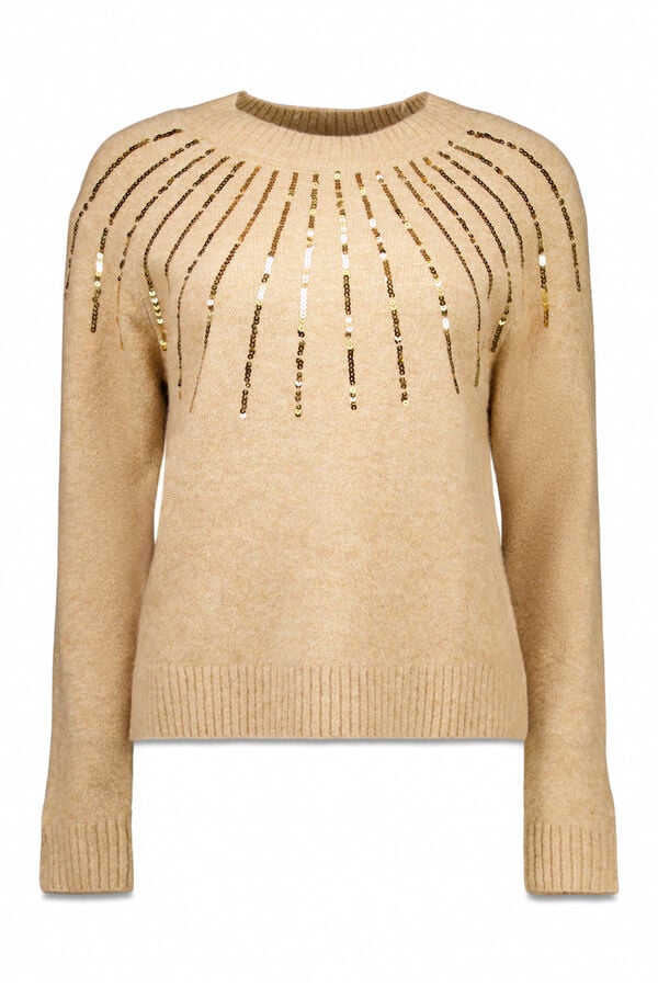 Cortefiel Jersey delantero lentejuelas. Beige