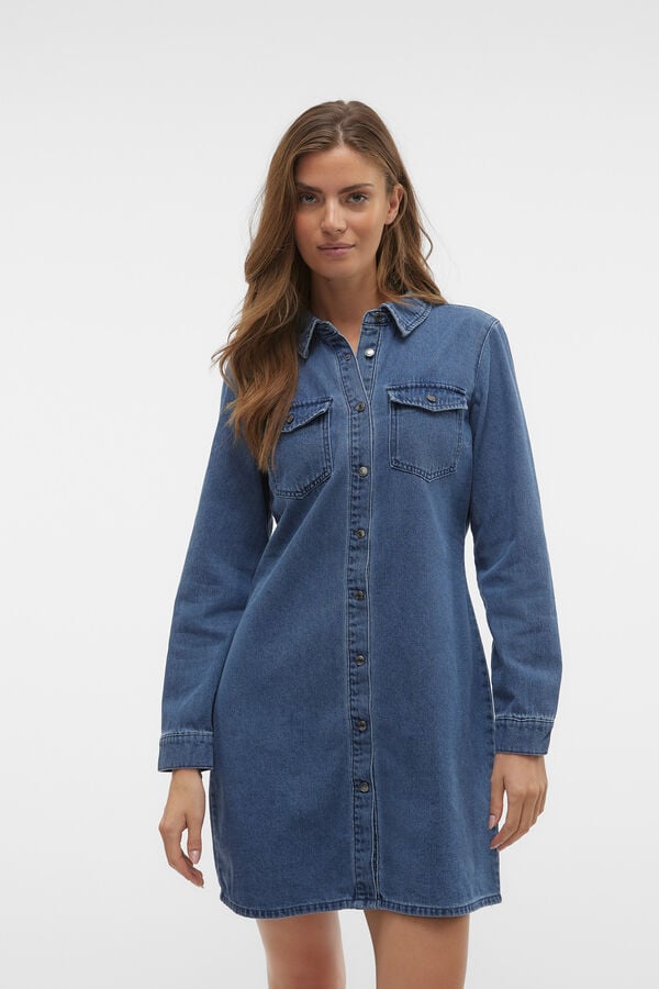 Vero Moda Vestido jeans curto de manga comprida Azul