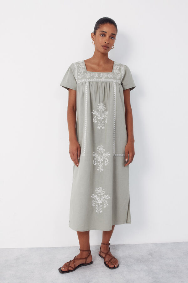 Cortefiel Vestido bordados florais Azul
