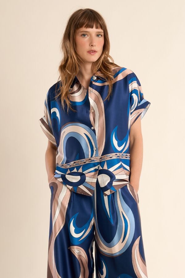 Molly Bracken Camisa de mulher de manga curta estampada Azul