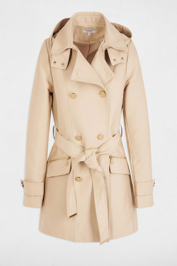 Morgan Trench coat justo com cinto e capuz Tostado