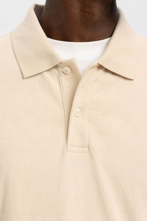 Selected Polo jacquard de manga manga 100% algod&atilde;o org&acirc;nico Tostado