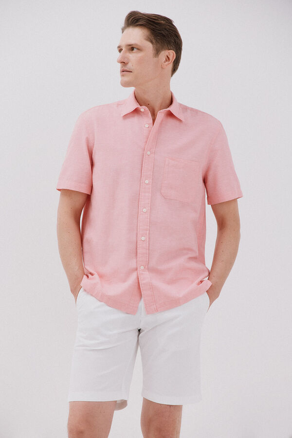Cortefiel Camisa de manga curta de algod&atilde;o e linho simples Subiu