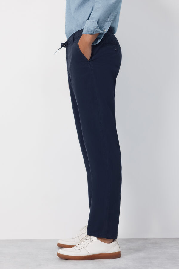 Cortefiel Cal&ccedil;a jogger de popeline com el&aacute;stico regular Azul