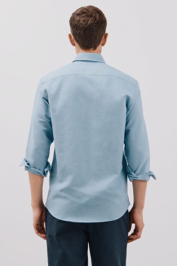 Cortefiel Camisa linho algod&atilde;o liso Azul