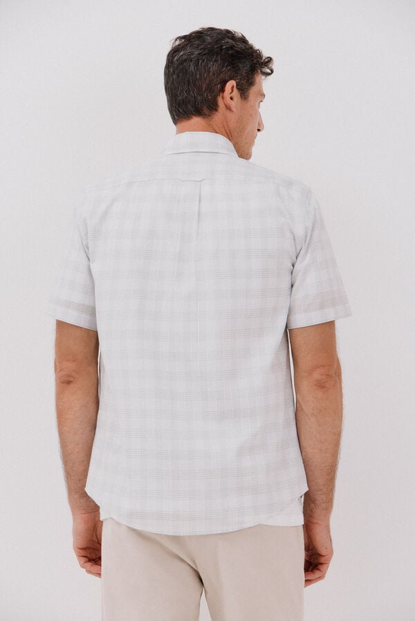 Cortefiel Camisa xadrez de algodão tencel com manga curta Verde