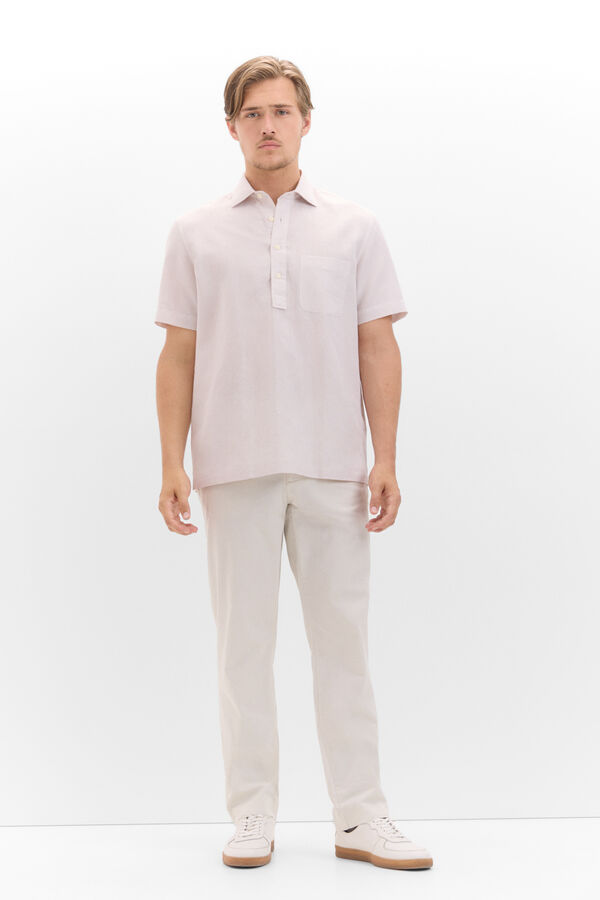 Cortefiel Polera raias linho algod&atilde;o manga curta Tostado