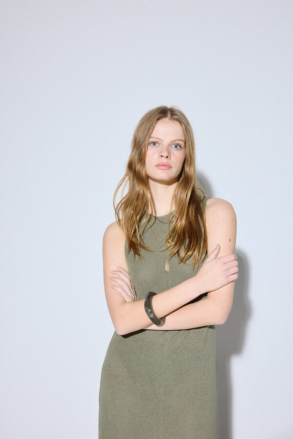 Slowlove Vestido b&aacute;sico estructura Kaki