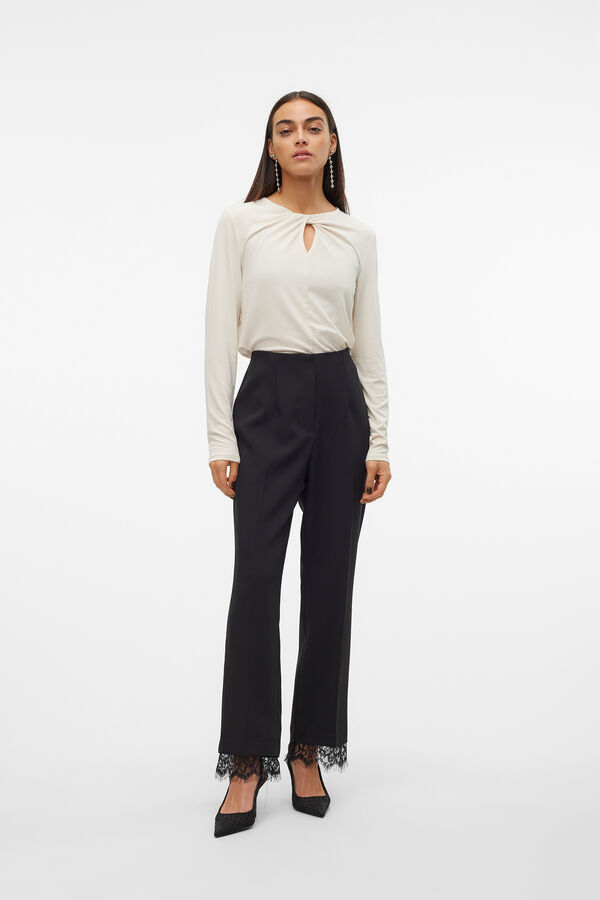 Vero Moda Pantalón largo con encaje Negro