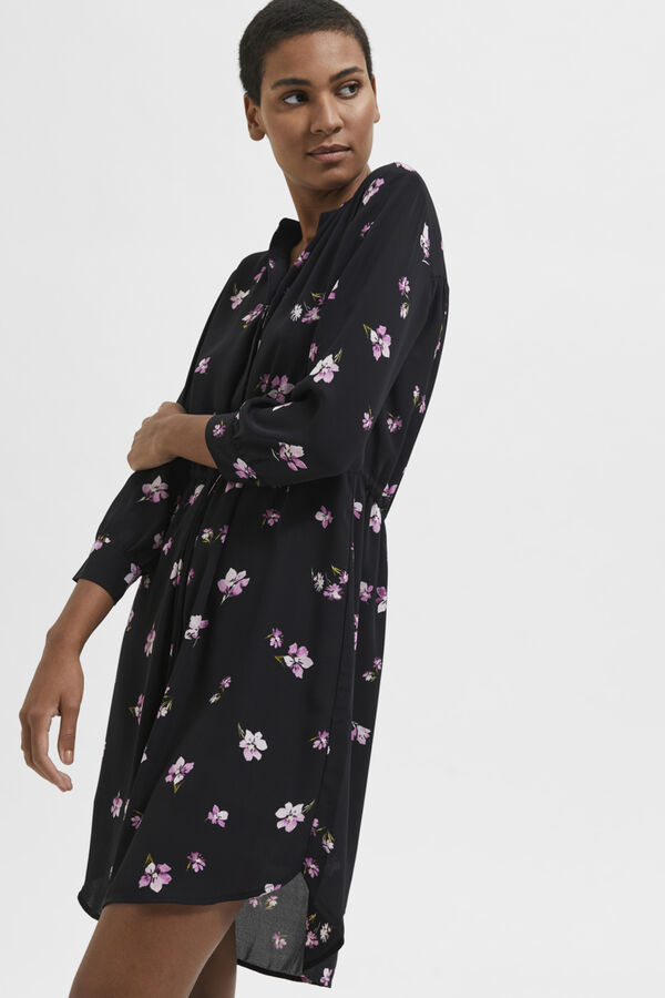 Selected Femme Vestido camiseiro de manga comprida confecionado com materiais reciclados. Preto