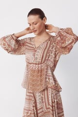 Cortefiel Blusa estampada Marr&oacute;n