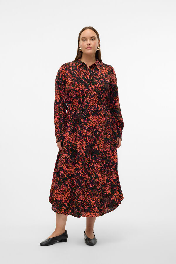 Vero Moda Curve Vestido midi camisero talla grande Marr&oacute;n oscuro