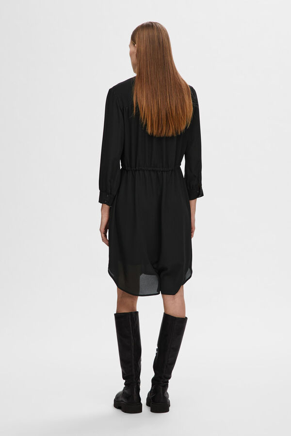 Selected Vestido camisero de manga larga confeccionado con materiales reciclados. Negro