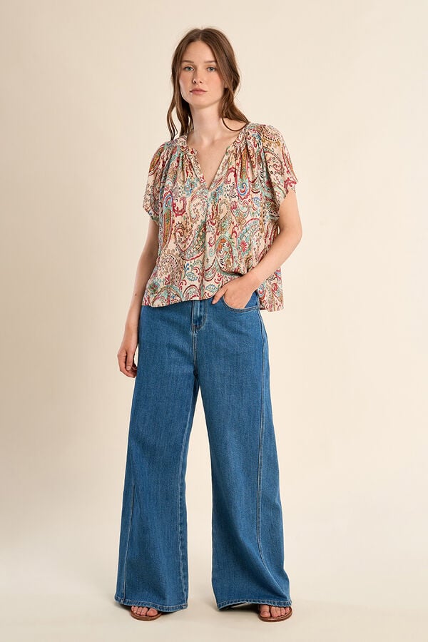 Molly Bracken Top de mulher de manga curta estampado Multicolorido