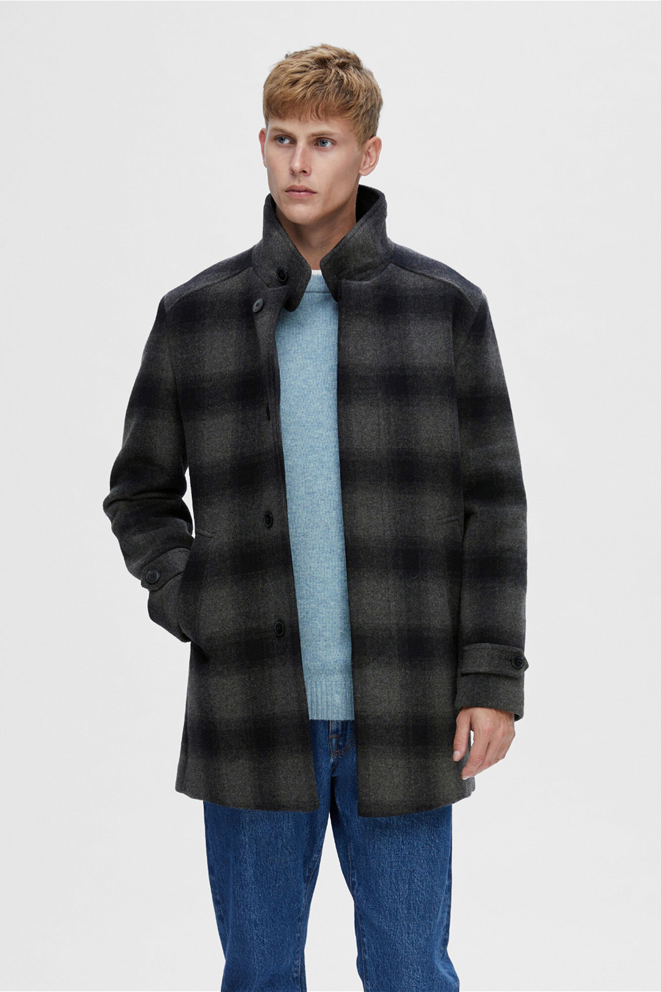 Selected Sobretudo com gola chamin&eacute; de l&atilde; reciclada