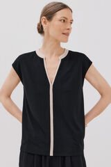 Cortefiel Camiseta b&aacute;sica sem gola mao Preto