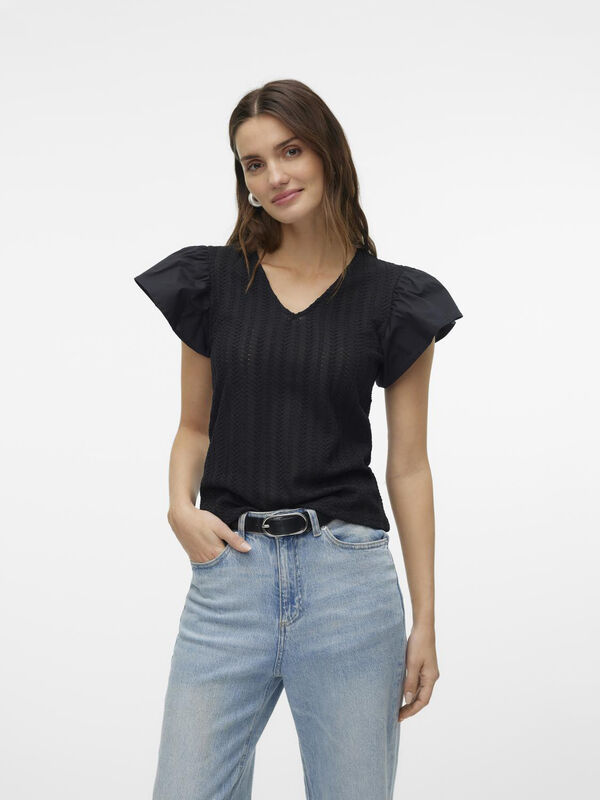Vero Moda Top de punto con manga de volumen Negro