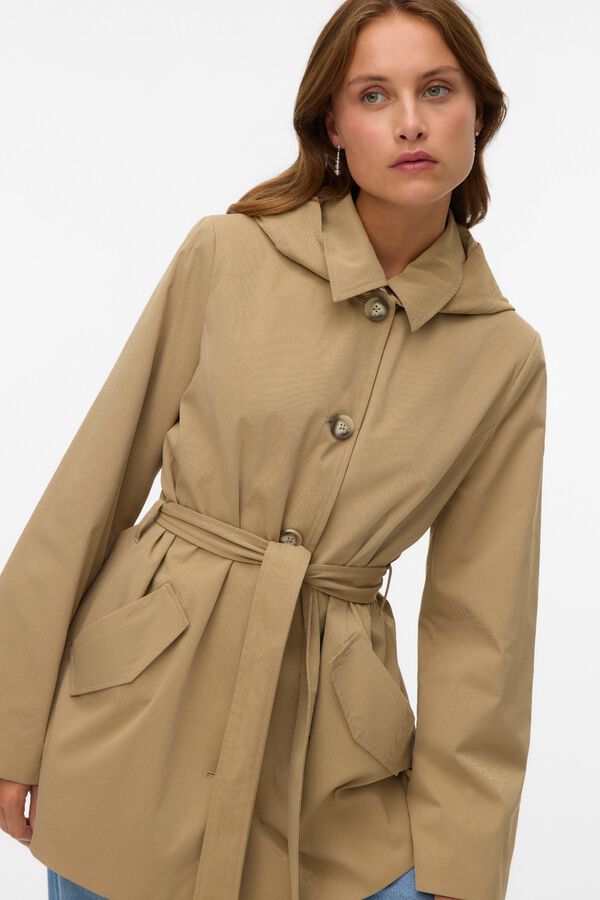 Vero Moda Gabardina midi Marr&oacute;n