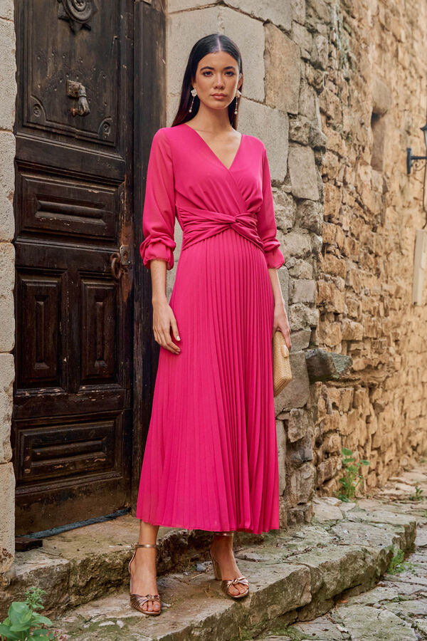 Pol&iacute;n Et Moi Vestido largo con plisados Fucsia