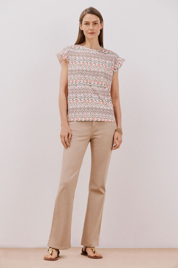 Cortefiel Camiseta básica volante Estampado blanco