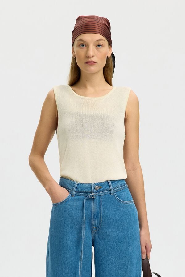 Selected Top de punto sin mangas Beige