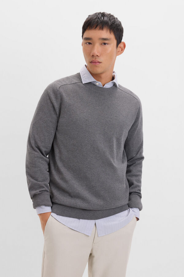 Cortefiel Jersey ponto fino algod&atilde;o estrutura Cinzento