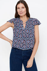 Cortefiel Blusa manga volante Estampado azul