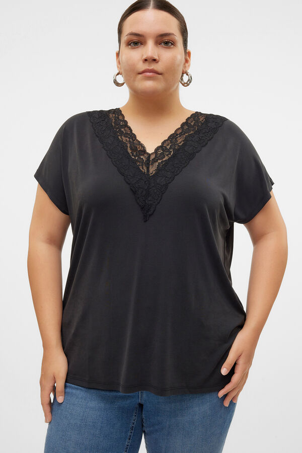 Vero Moda Curve T-shirt básica com renda plus size Preto