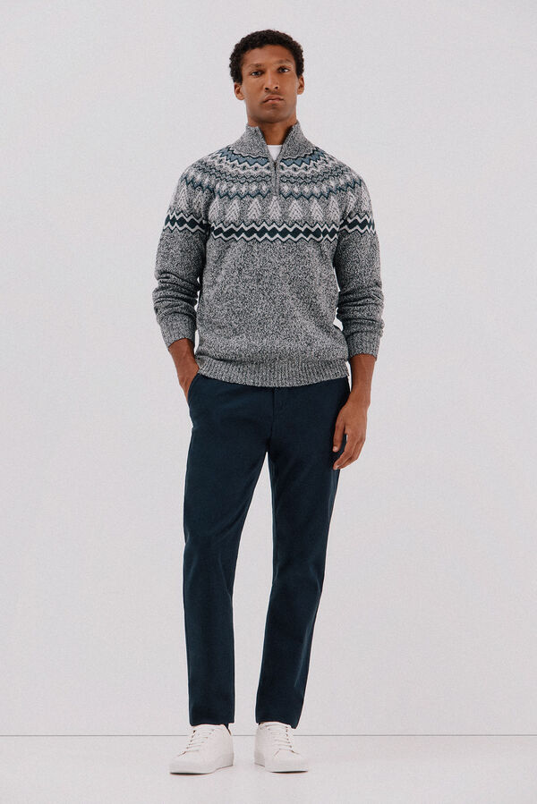 Cortefiel Jersey navide&ntilde;o fantas&iacute;a lana cuello alto cremallera Gris oscuro