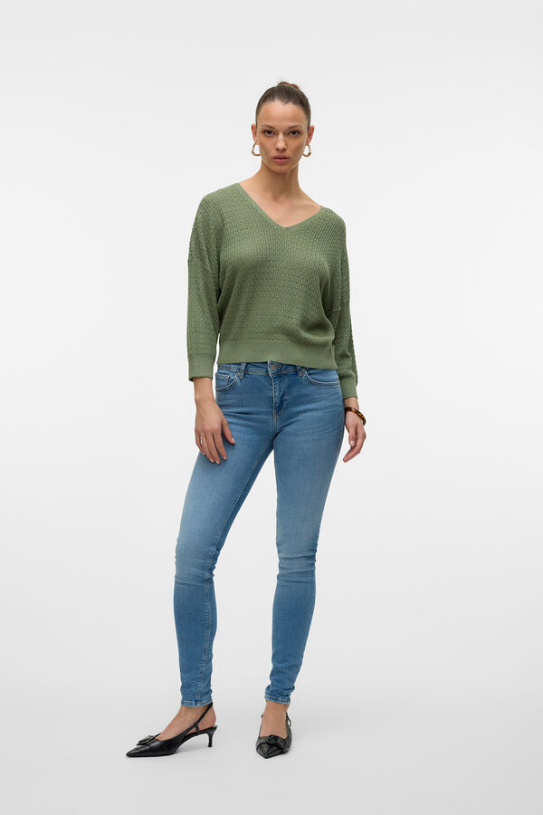 Vero Moda Jersey de punto fino con estructura Verde oscuro