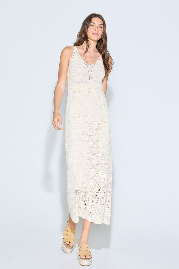 Slowlove Vestido punto calado Marfil
