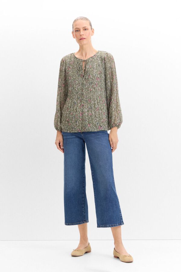 Cortefiel Blusa plisada estampada Estampado verde