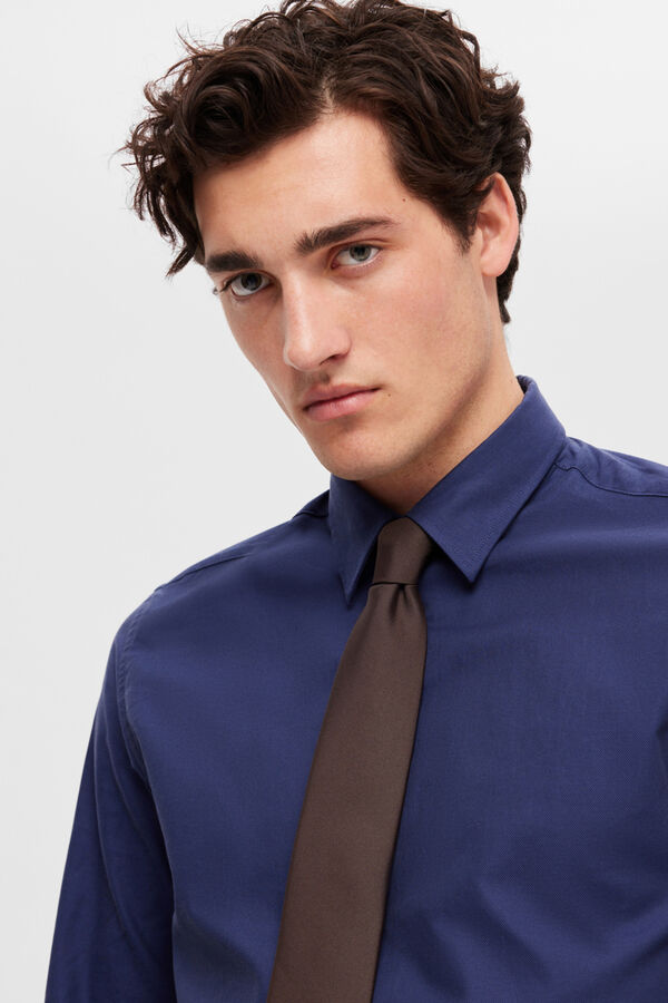 Selected Camisa de algod&oacute;n org&aacute;nico Slim Fit. Azul marino