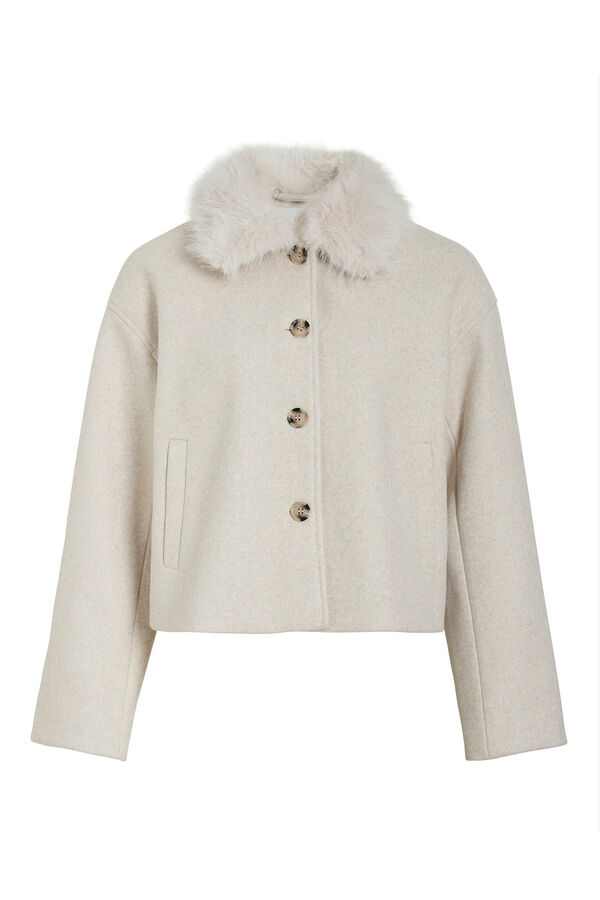 Vila Abrigo de pa&ntilde;o con cuello de pelo sint&eacute;tico Beige