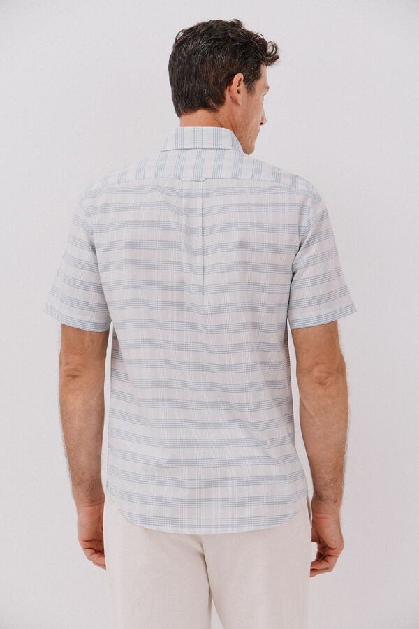 Cortefiel Camisa cuadros algod&oacute;n tencel manga corta Azul