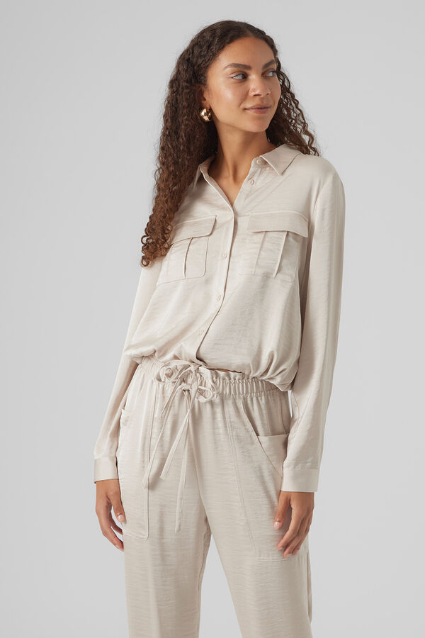 Vero Moda Camisa de manga comprida efeito acetinado Tostado