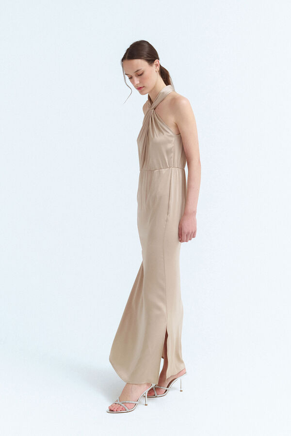 Vila Vestido largo satinado fiesta Marrón