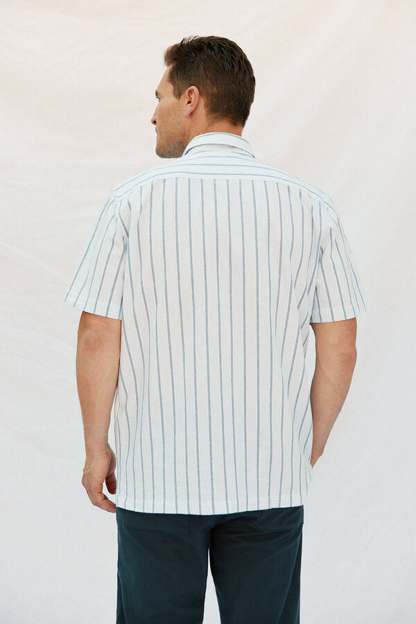 Cortefiel Polera rayas algod&oacute;n lino manga corta Azul