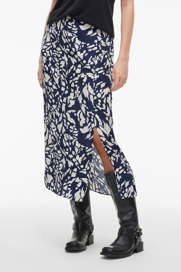 Vila Falda midi estampada Azul marino