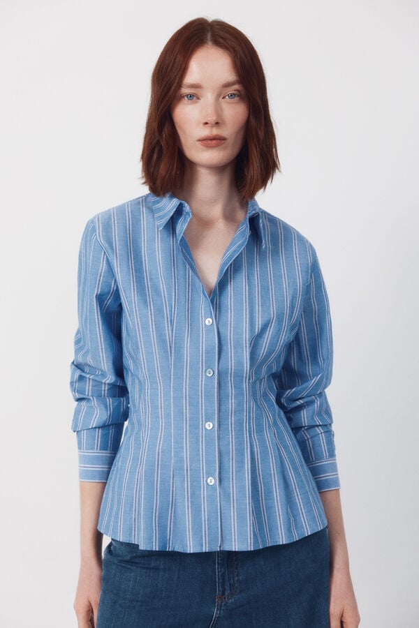 Cortefiel Camisa riscas ajustada Azul
